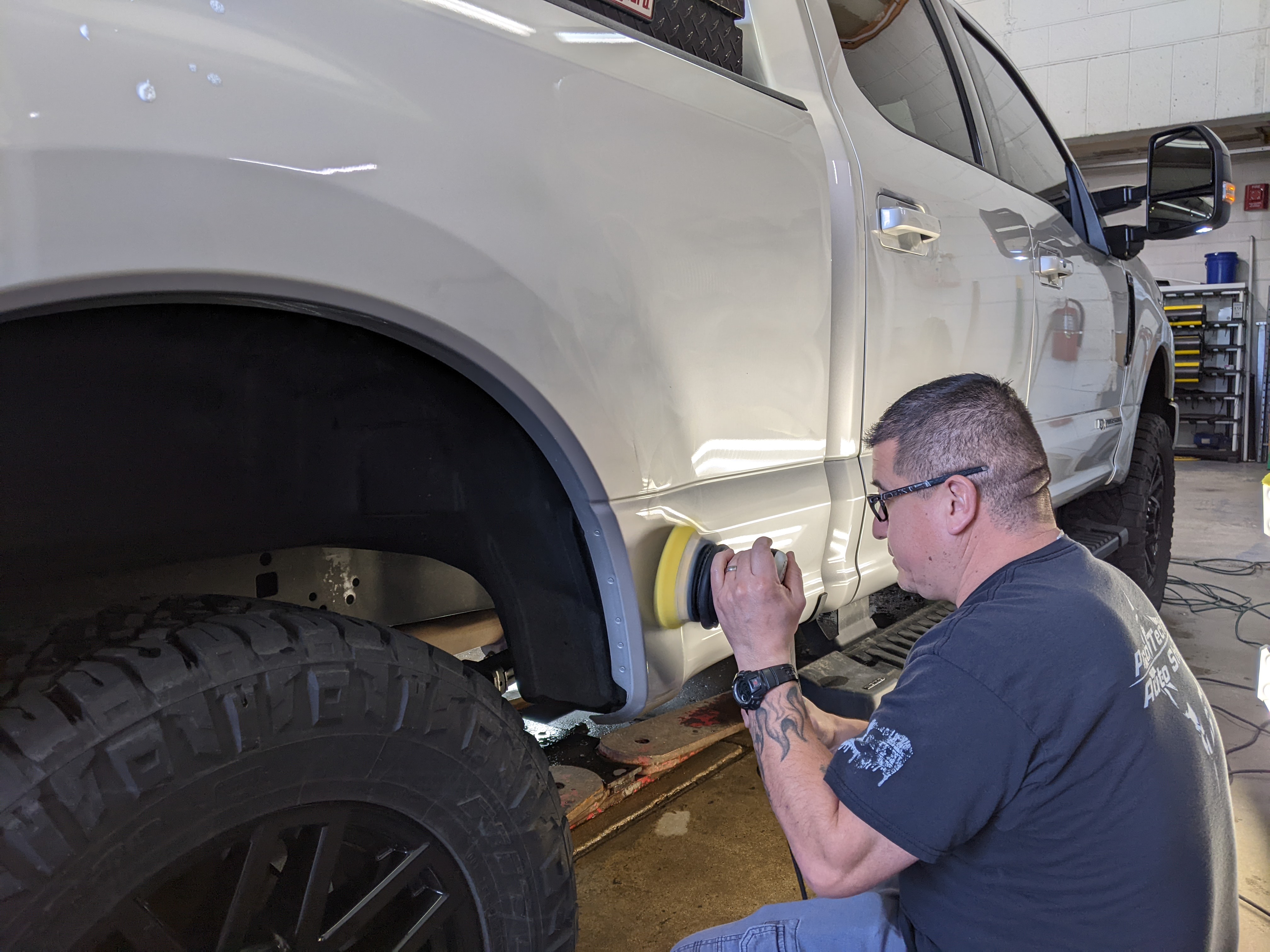 2019 Ford F-250 getting a light polish prior to applying Ceramic Pro Top Coat.