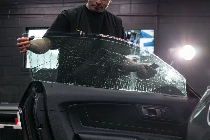 Window tint installation on 2018 Ford Shelby GT350 for heat and UV protection