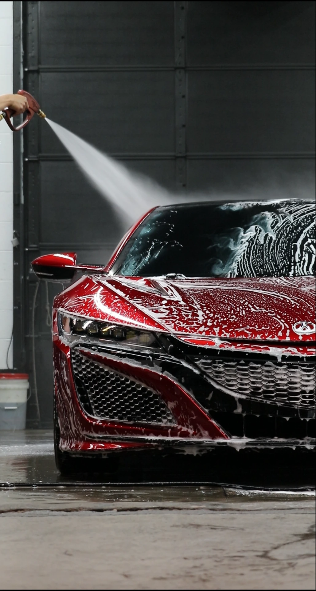 Valencia Red Pearl 2021 Acura NSX being washed 