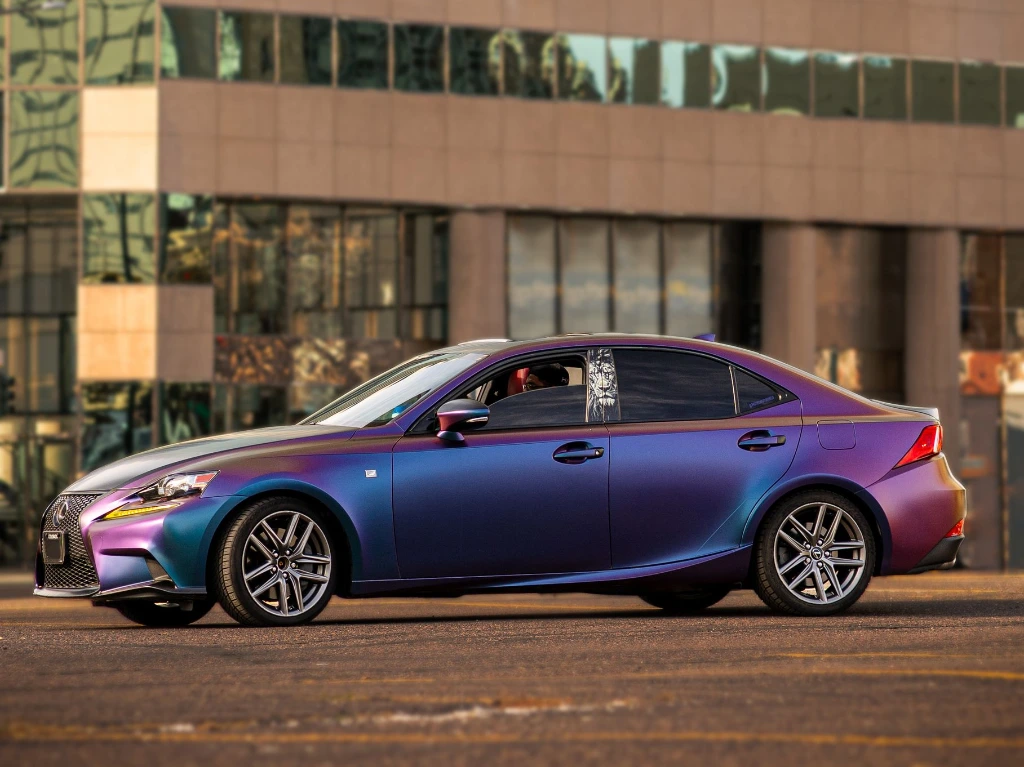 2014 Lexus IS 350 with full color change vinyl wrap parked in Denver parking lot