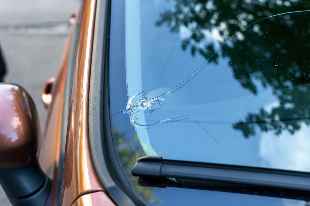 Vehicle with a Cracked Windshield