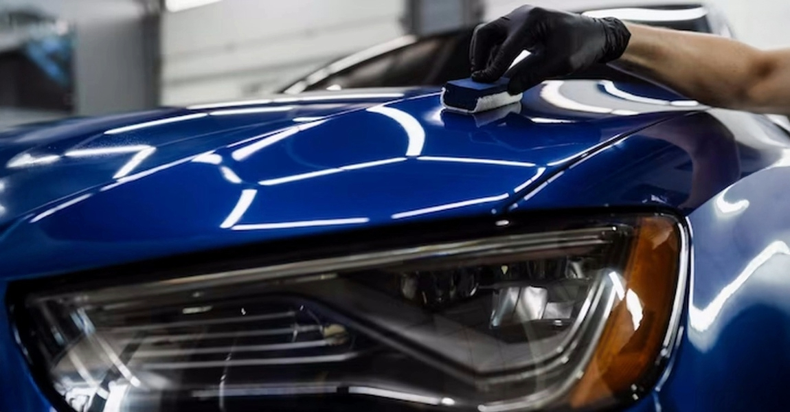 apply ceramic coating in spring on blue car